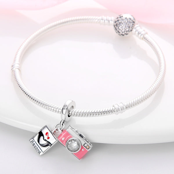 Shimmering Zircon Copper-Plated Silver Travel Camera Beaded Bracelet